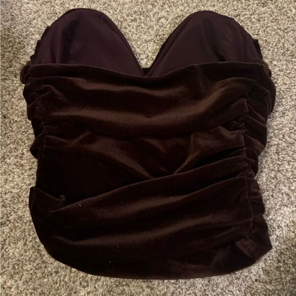 NWT Express Women’s Body Contour Velvet Cowl Neck Corset Top | Xsmall | Brown - Picture 4 of 6